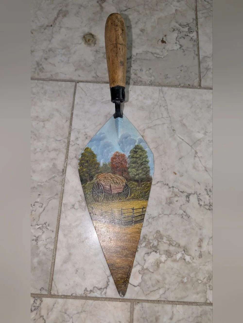 Vintage Hand Painted Garden Trowel Wall Art, Signed L. Frogue, Rustic Country